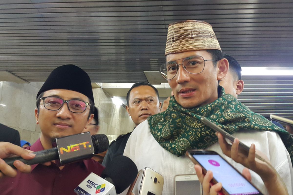 Ustad Yusuf Mansur dan Wakil Gubernur DKI Jakarta Sandiaga Uno di Masjid Istiqlal, Jakarta Pusat, Minggu (22/10/2017) siang.