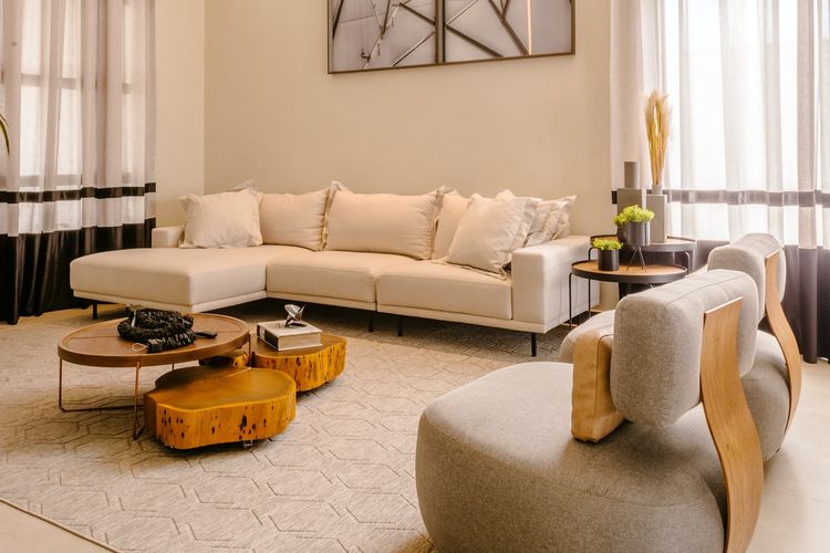 Ilustrasi ruang tamu, karpet di ruang tamu.