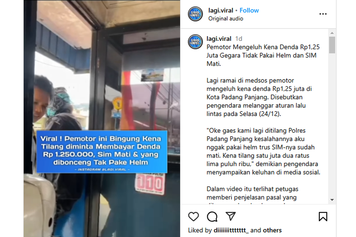 Pengendara motor ini kena denda tilang maksimal, karena SIM mati dan penumpang tidak menggunakan helm.