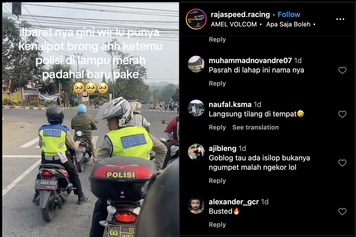 Video lucu pengendara yang berjumpa dengan Polisi Lalu Lintas setelah pasang knalpot brong