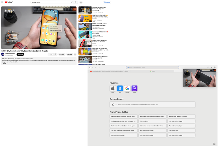 Ilustrasi Picture in Picture di YouTube Safari