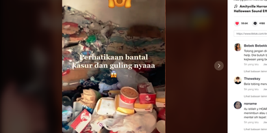 Tangkapan layar video yang ramai di TikTok yang memperlihatkan kamar indekos yang penuh sampah.