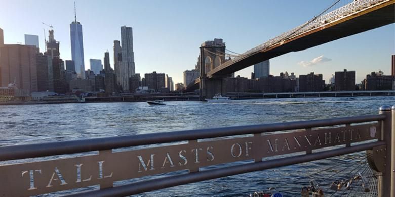 Jembatan Brooklyn di kota New York, AS, hasil jepretan kamera Galaxy Note 7, Rabu (3/8/2016).