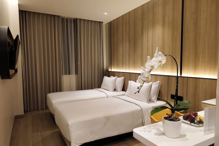 Potrait kamar tipe Champ Rooms di Kampi Hotel Sunter-Jakarta, Jakarta Utara, Selasa (18/11/2025). 