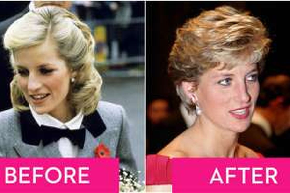 Perubahan gaya rambut Putri Diana. 