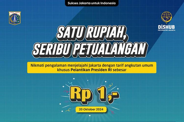 Tarif Khusus Transjakarta, MRT, dan LRT Jakarta Rp 1 pada 20 Oktober 2024