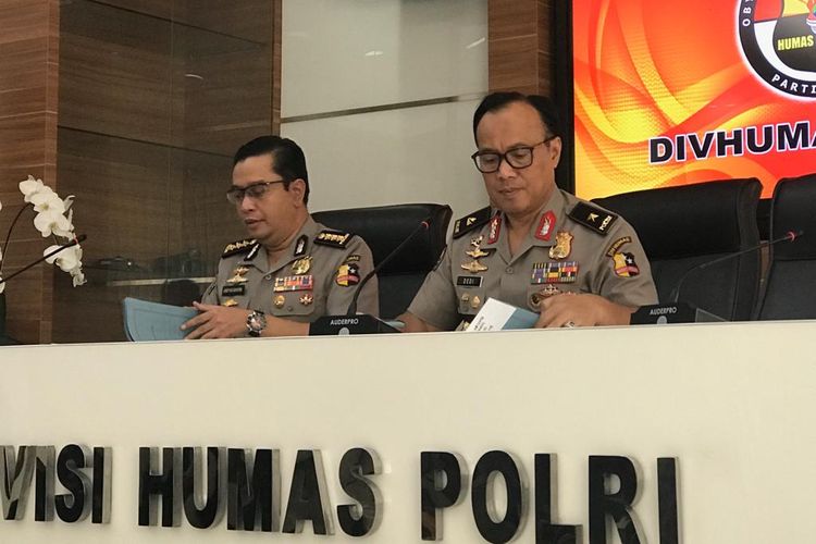 Kepala Biro Penerangan Masyarakat Humas Brigjen (Pol) Dedi Prasetyo di Gedung Humas Mabes Polri, Jakarta Selatan, Kamis (9/5/2019).