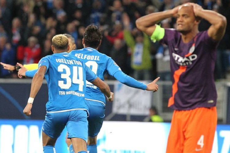 Ishak Belfodil merayakan gol cepat Hoffenheim ke gawang Manchester City pada pertandingan Liga Champions di Rhein Neckar Arena, 2 Oktober 2018. 