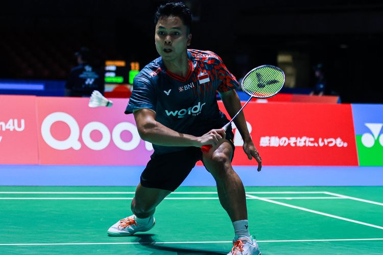 Aksi tunggal putra Indonesia, Anthony Sinisuka Ginting, di Japan Open 2025. Ginting kembali tampil di China Open 2025, yang digelar 22 Juli 2025.