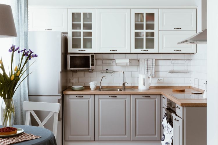 Ilustrasi dapur minimalis, lemari dapur.