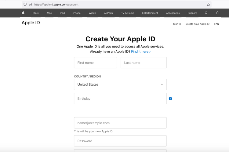 Ilustrasi cara membuat Apple ID untuk iPhone via website appleid.apple.com.