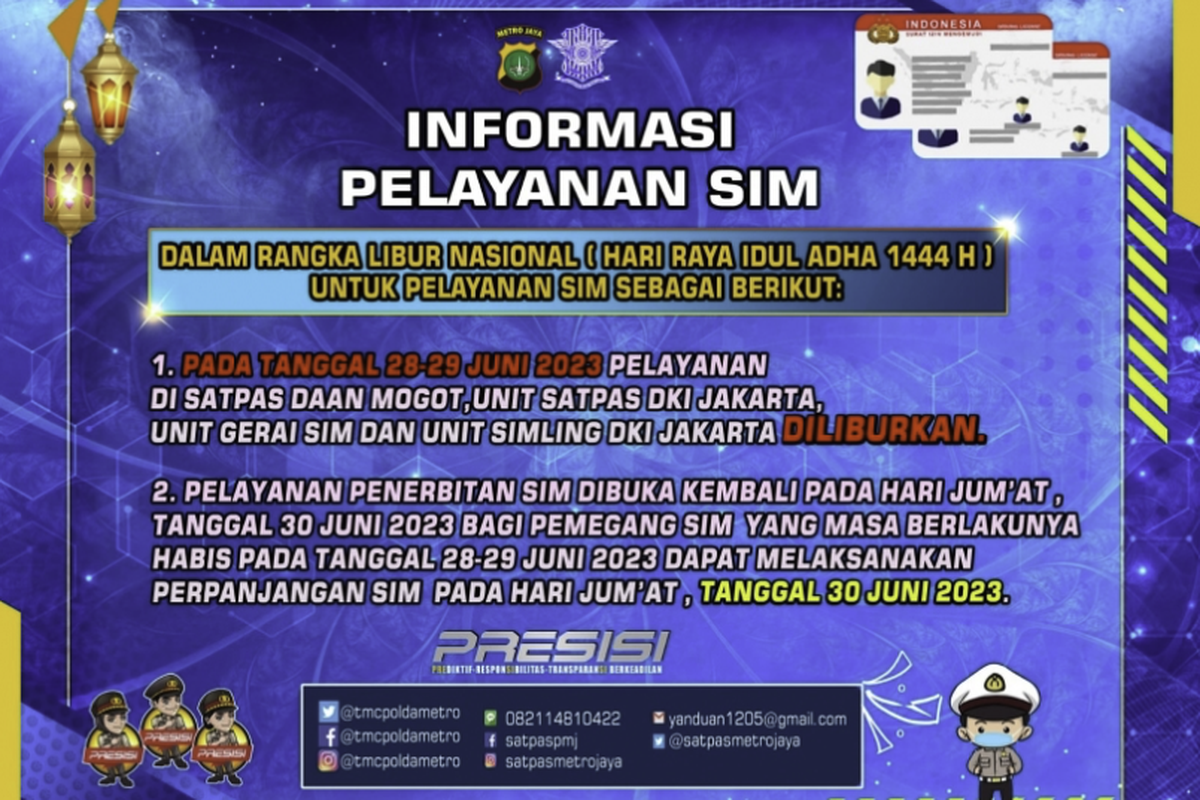 Informasi pelayanan SIM pada hari Raya Idul Adha 2023