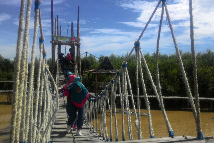 Jembatan Gantung Api Abadi di Mangrove Jembatan Api-api di Kulon Progo, DI Yogyakarta merupakan salah satu lokasi yang paling disukai pengunjung. Selain menguji nyali, mereka juga menjadikan spot foto menarik. 