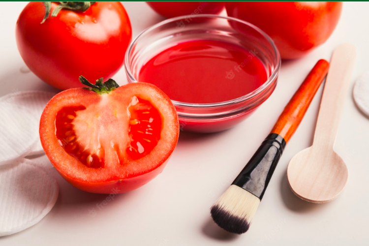 Ilustrasi masker tomat untuk memutihkan wajah