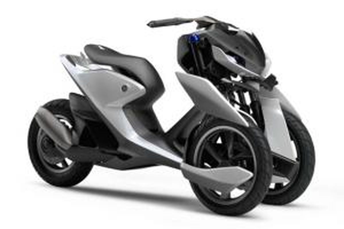 Konsep Yamaha 03GEN-f mewakili desain skuter roda tiga yang sporty.