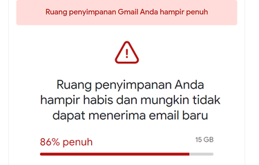 muncul peringatan ruang penyimpanan gmail hampir penuh