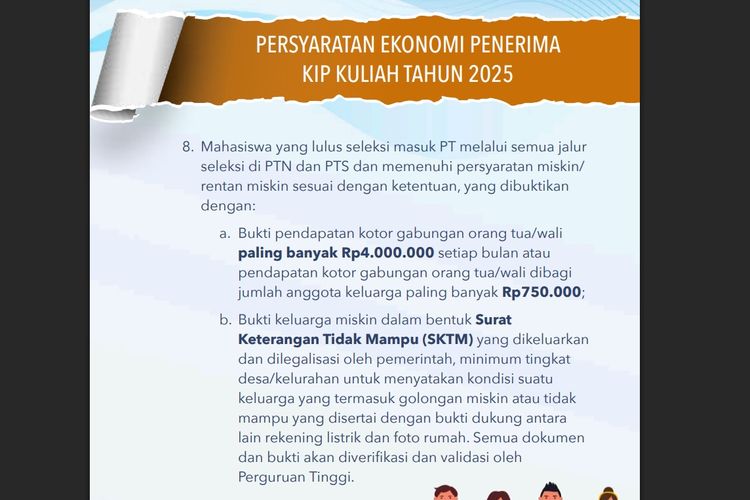 Syarat gaji orang tua KIP kuliah adalah Rp 4.000.000. Maksimal gaji orang tua untuk KIP ini adalah gabungan dua orang tua.