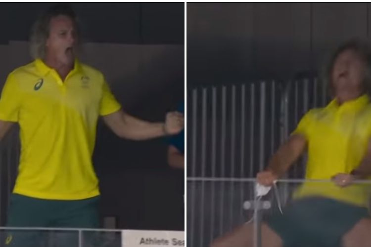 Potongan video memperlihatkan Dean Boxall, pelatih renang Australia yang berselebrasi heboh setelah salah satu anak asuhnya, Ariame Titmus, meraih emas 400 meter gaya bebas di Olimpiade Tokyo 2020.