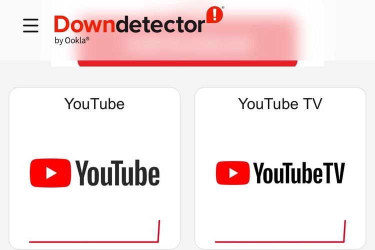 YouTube down di pantauan Downdetector.