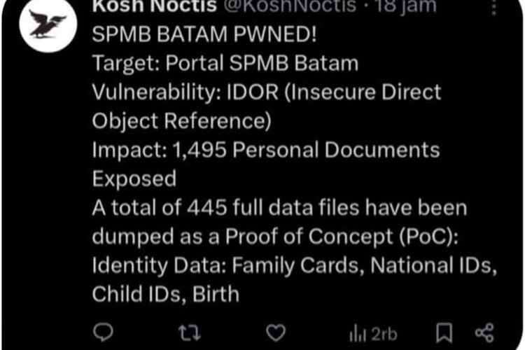 Data SPMB Batam Diduga Diretas
