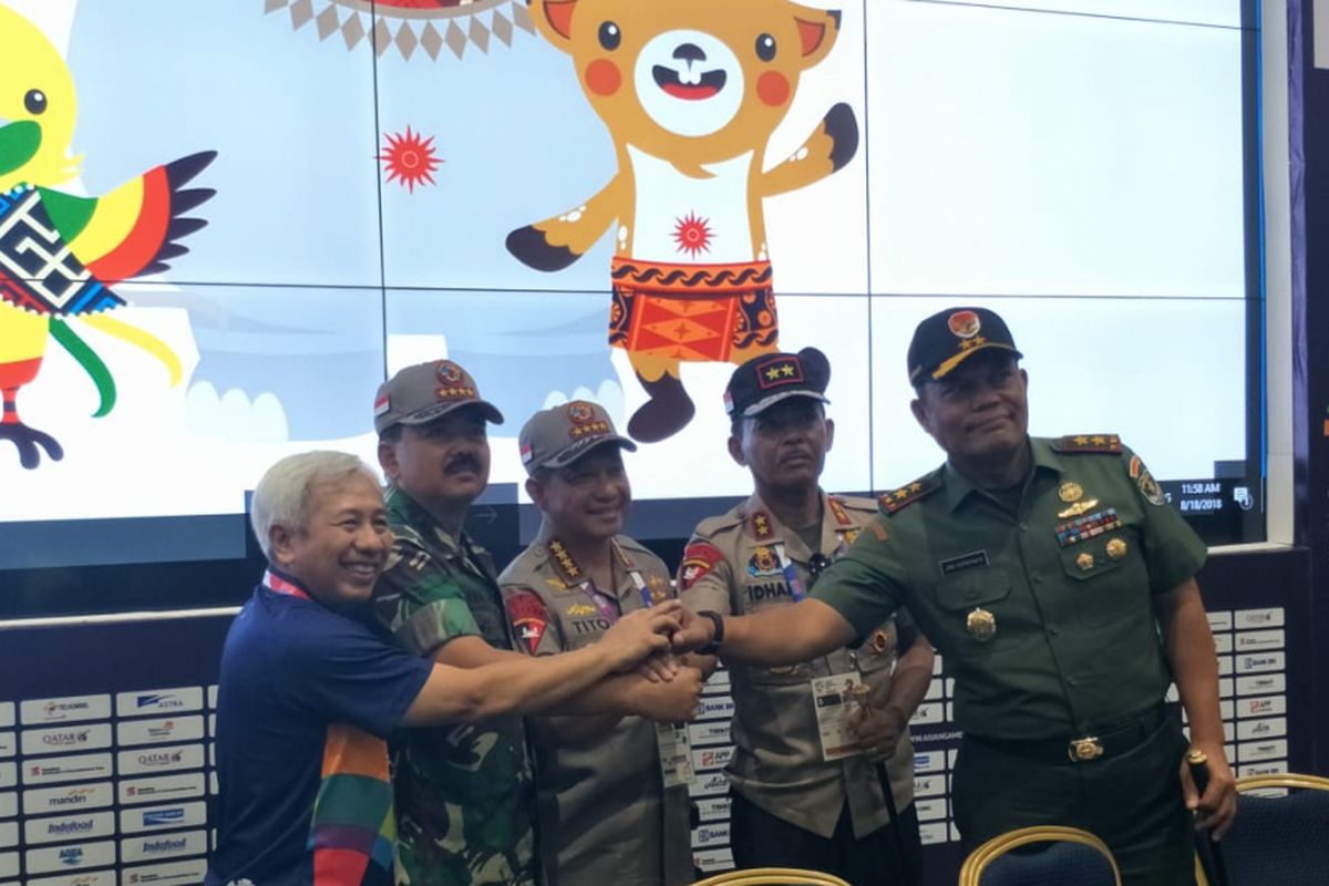 Saat conference pers bersama Kapolri, Kakorlantas, Panglima TNI, di Jakarta Convention Centre, Jakarta Pusat, Sabtu (18/8/2018).