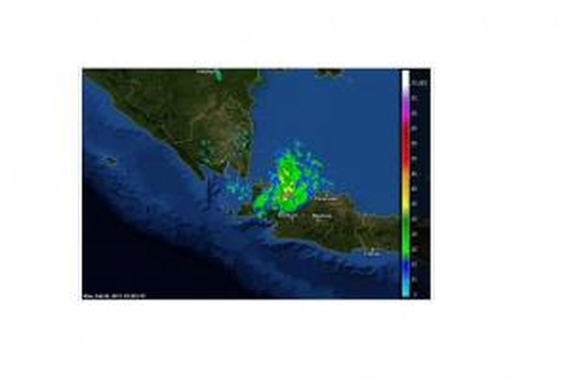 Citra radar BMKG memperlihatkan kondisi cuaca Jabodetabek pada Senin (9/2/2015). Pengamatan terakhir pada pukul 10.20 WIB. 