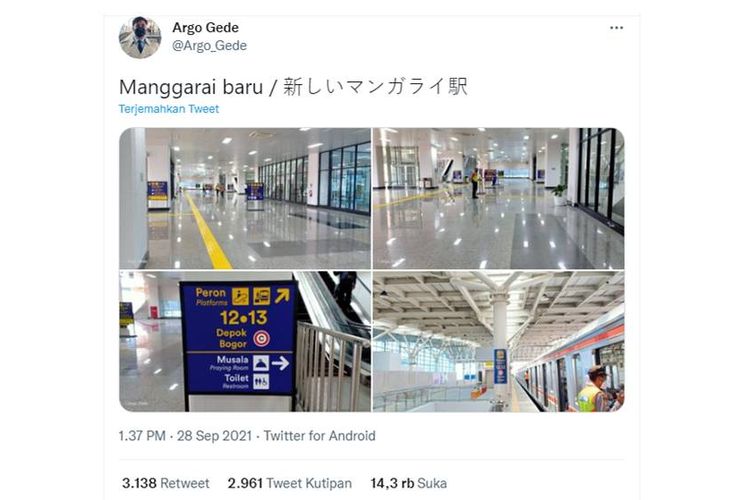 Tangkapan layar Twit viral tentang wajah Stasiun Manggarai yang baru