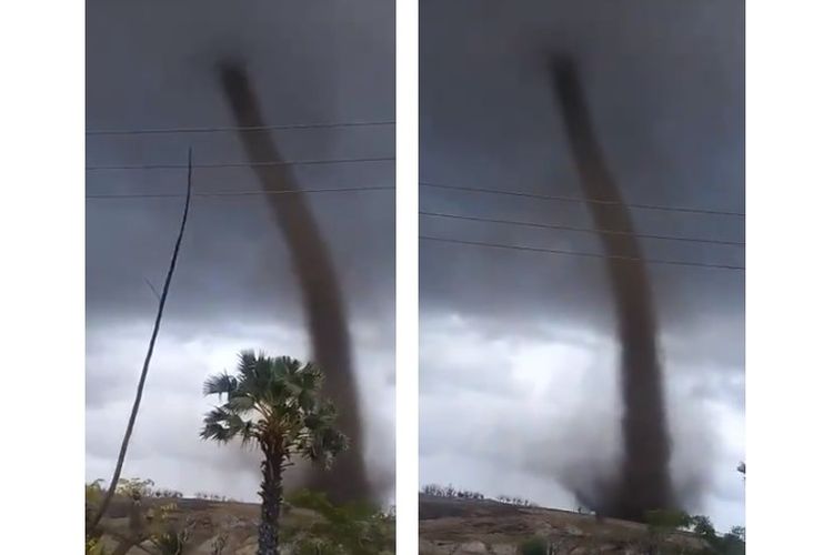 Sebuah video menampilkan fenomena adanya pusaran angin yang diduga tornado terjadi di Rote Ndao, NTT.