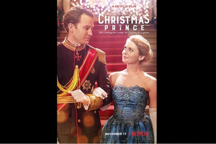 Rose McIver dan Ben Lamb dalam film komedi romantis A Christmas Prince (2017).