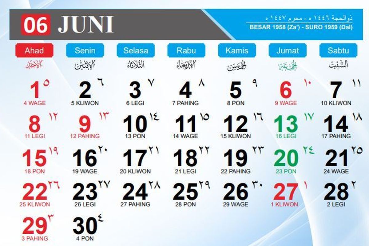 Kalender Juni 2025.