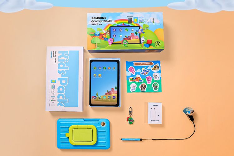 Isi kotak penjualan Samsung Galaxy Tab A11 Kids Pack.