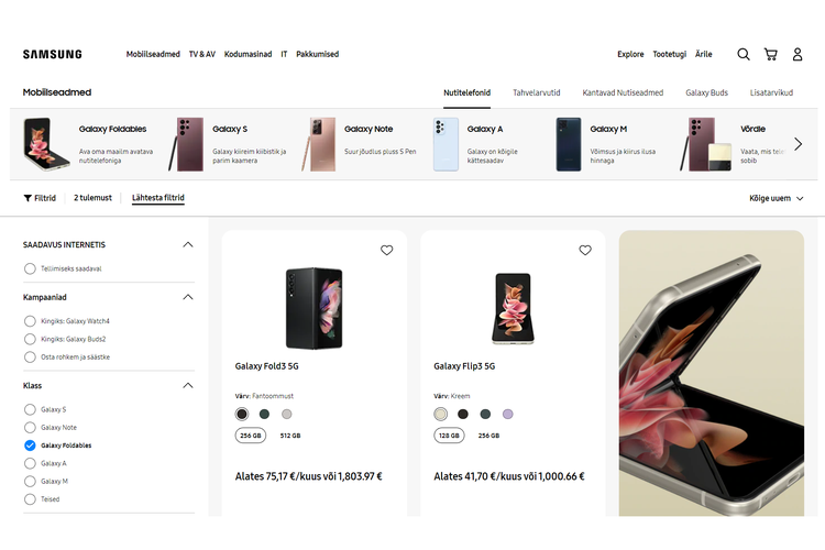 Laman Samsung Estonia sudah menghapus huruf Z pada duo ponsel lipat Galaxy Fold3 dan Galaxy Flip3.