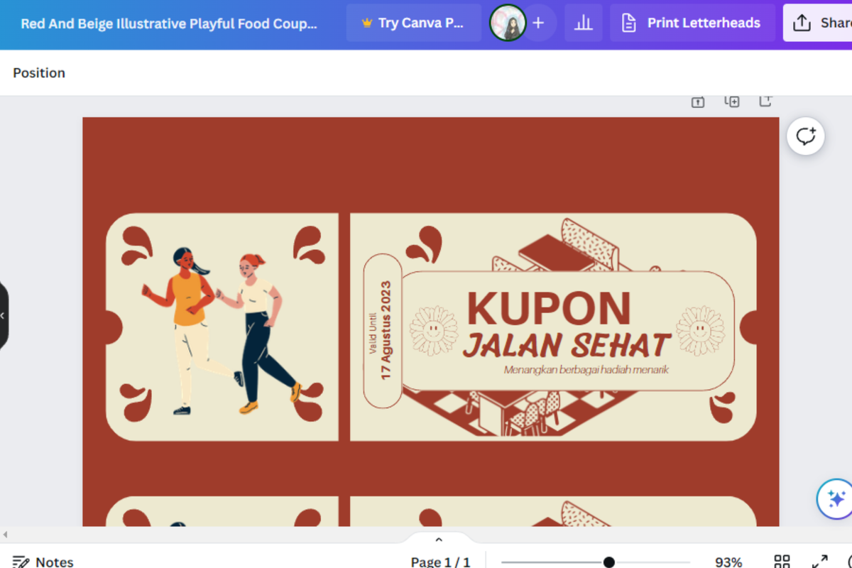 Ilustrasi cara desain kupon di Canva 