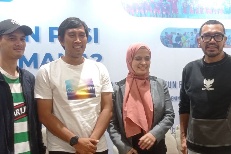 Dari kanan ke kiri, Arya Sinulingga (Exco PSSI), Souraiya Farina (Sekjen ASBWI), Budi Sudarsono (Mantan Pemain Timnas), dan Dex Glenniza (Pengamat Sepak Bola), menghadiri acara Diskusi 94 Tahun PSSI Mau Ke Mana, Sabtu (11/5/2024).
