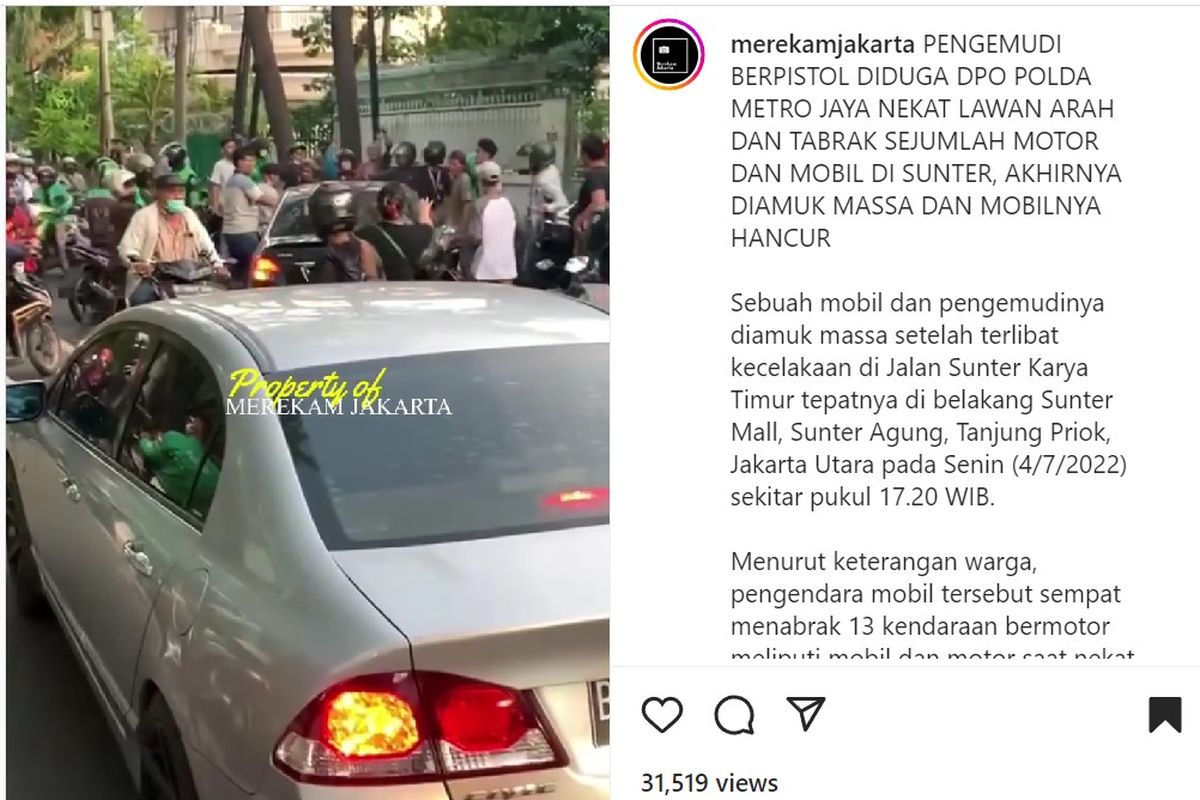 Video viral penangkapan seseorang yang masuk dalam daftar pencarian orang (DPO) di Jalan Sunter Karya Timur, Tanjung Priok, Jakarta Utara.