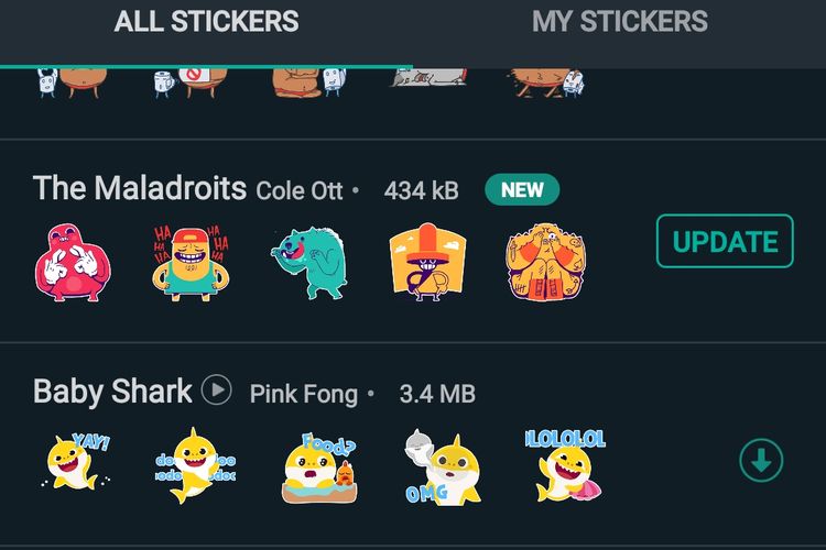 Stiker animasi Baby Shark di WhatsApp.