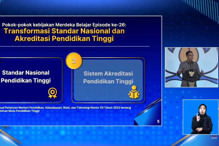 Mendikbud Ristek Nadiem Makarim meluncurkan Merdeka Belajar Episode ke-26 yang bertajuk Transformasi Standar Nasional dan Akreditasi Pendidikan Tinggi, Selasa (29/8/2023).