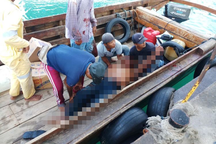 Salah satu korban tabrakan kapal pancung dengan KM Tama Jaya di perairan Belakang Padang pagi tadi.