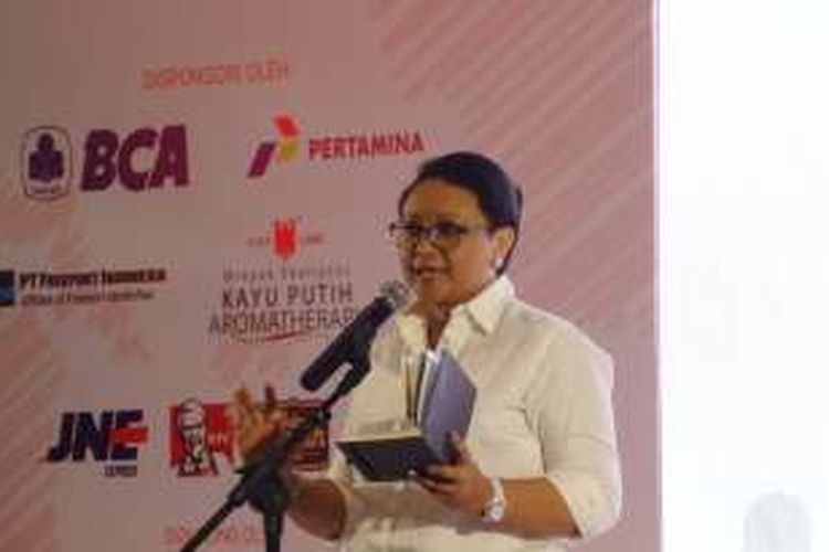 Menteri Luar Negeri RI Retno L.P Marsudi dalam acara Kompasianival di gedung Smesco, Jakarta, Sabtu (8/10/2016).