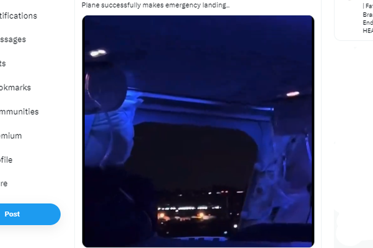 Tangkapan layar video penampakan jendela pesawat Alaska Airlines terlepas saat di udara