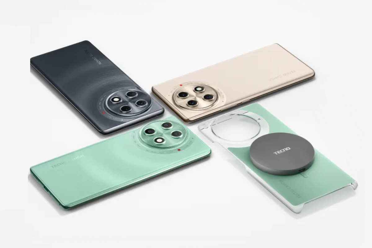 Tecno Camon 30S Pro ditawarkan dalam pilihan warna Interstellar Grey, Pearl Gold, dan Shim Silver Green.