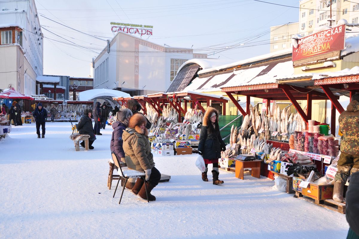 Pasar Krestyanskiy di Yakutsk, Republik Sakha. Yakutsk mencatatkan suhu terendah dalam dua dekade terakhir, yang mencapai minus 62 derajat Celcius.