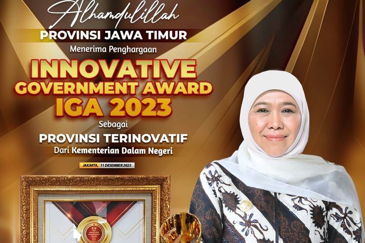 Pemerintah Provinsi (Pemprov) Jawa Timur (Jatim) kembali meraih penghargaan sebagai ?Provinsi Terinovatif? dalam Innovative Government Award (IGA) 2023.

