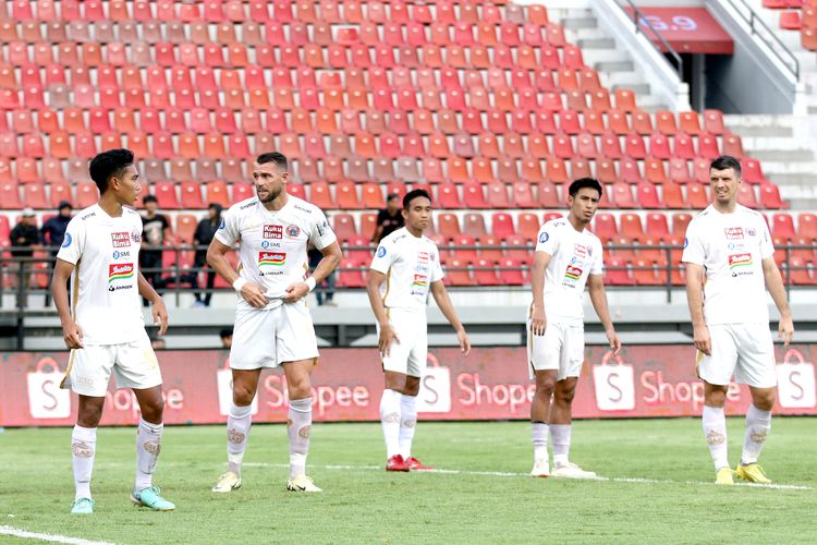 Pemain Persija Jakarta Marko Simic saat laga pekan ke-26 Liga 1 2023-2024 melawan Arema FC yang berakhir dengan skor 3-2 di Stadion Kapten I Wayan Dipta Gianyar, Senin (26/2/2024) sore.
