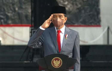 Presiden Joko Widodo memimpin upacara hari Kesaktian Pancasila di Lubang Buaya, Jakarta Timur, (1/10/2021). 