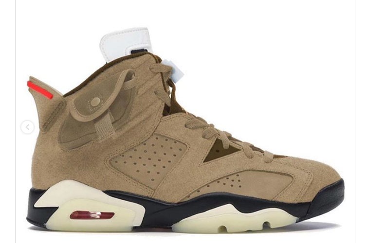 Gambar sepatu Air Jordan 6 x Travis Scott yang sempat dibagikan Scott di akun Instagramnya. 