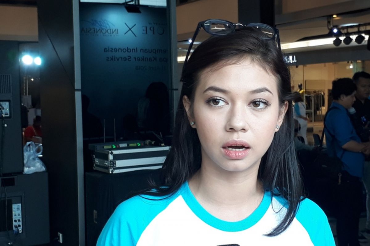 Yuki Kato di sela acara kampanye cegah kanker serviks di Plaza Indonesia, Jakarta Pusat, Sabtu (21/4/2018).