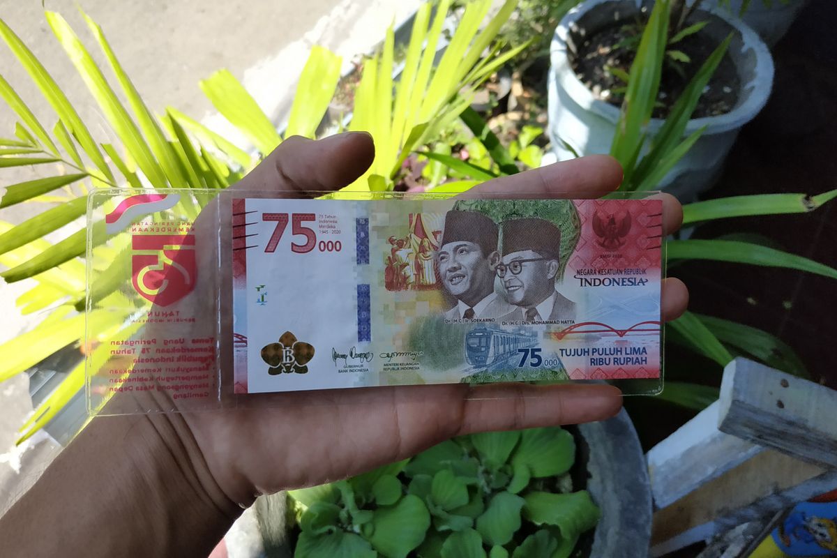 Uang Peringatan Kemerdekaan 75 Tahun Republik Indonesia berupa pecahan Rp 75.000. 
