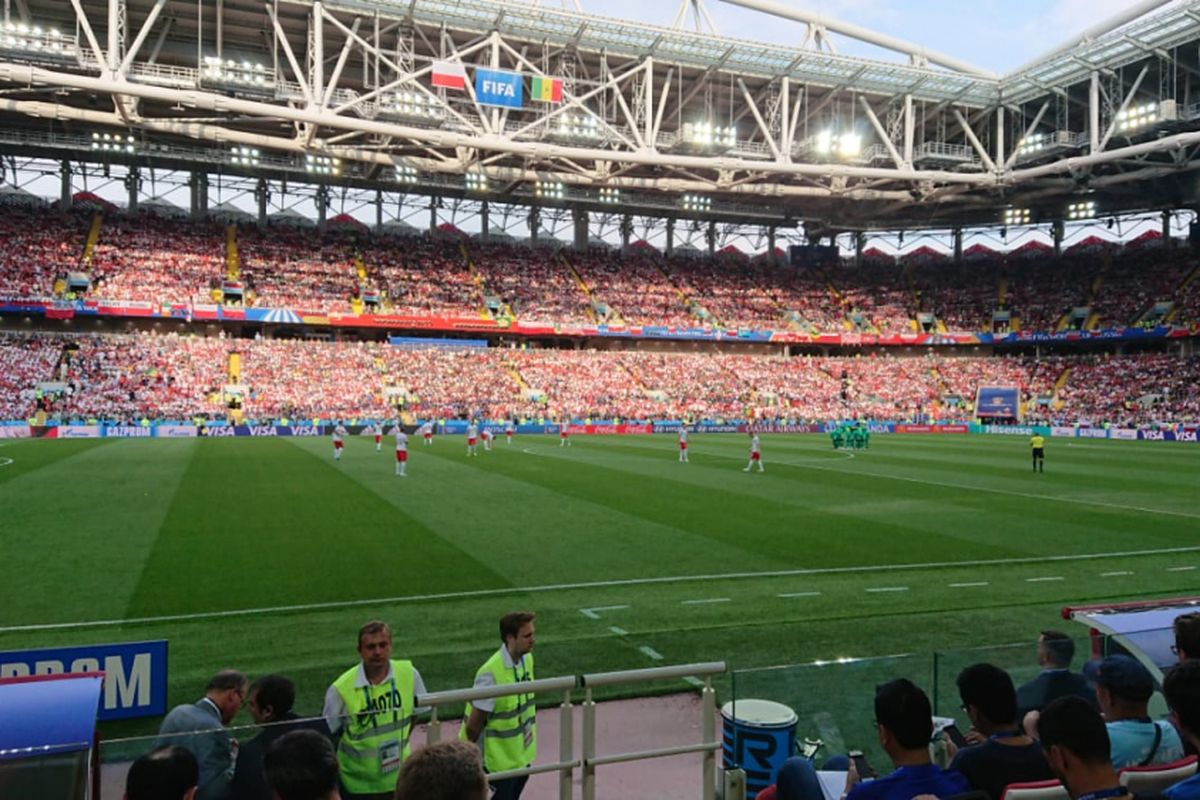 Suasana jelang kick-off laga Grup H Piala Dunia 2018, Polandia vs Senegal, di Stadion Spartak, 19 Juni 2018. 