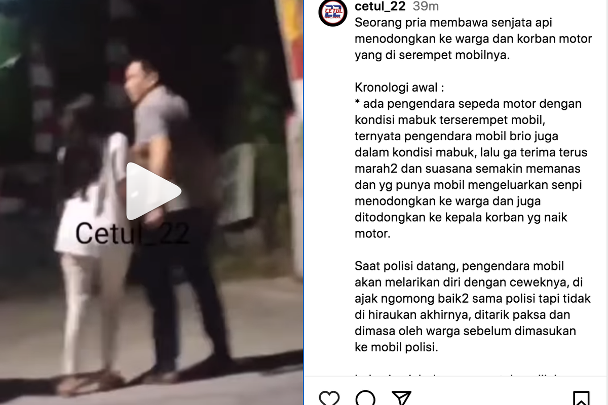 Video pengemudi mobil acungkan mobil usai cekcok dengan pengendara motor